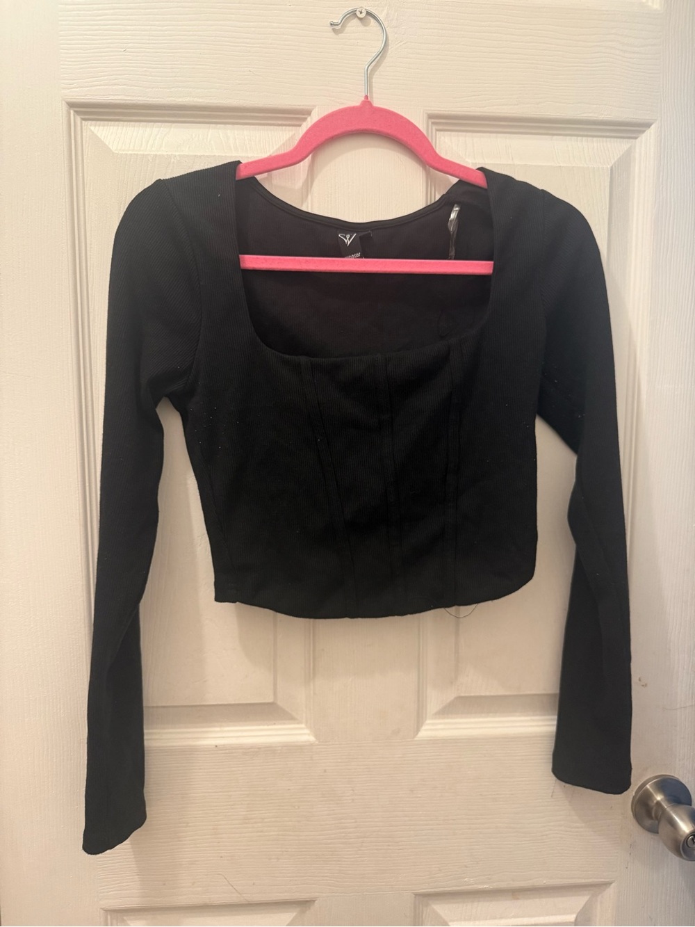 Windsor Black Long-Sleeve Square-Neck Crop Top